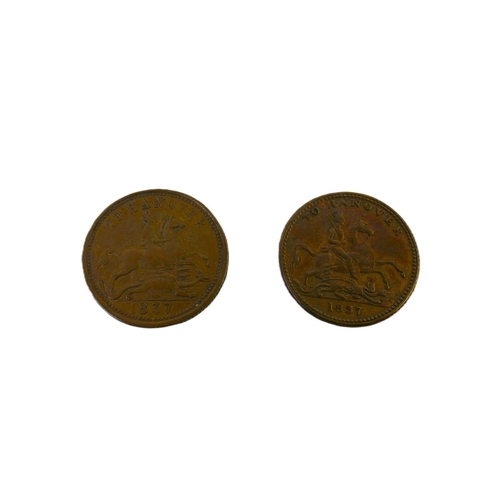 407 - Two Queen Victorian 1837 gaming tokens To Hanover