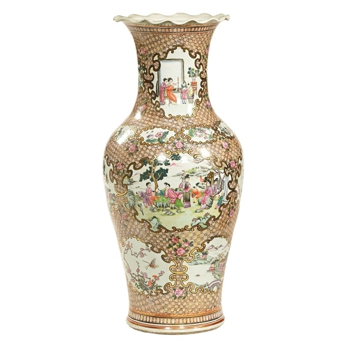 10 - A large Chinese floor vase, with gilt and floral panels as well as figures in landscapes. Height 94 ... 