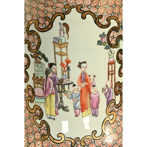 10 - A large Chinese floor vase, with gilt and floral panels as well as figures in landscapes. Height 94 ... 