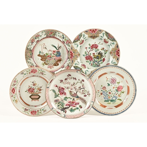 29 - Five Chinese porcelain plates of varying design, with flowers, birds, vases etc. All +/- 22 cm diame... 