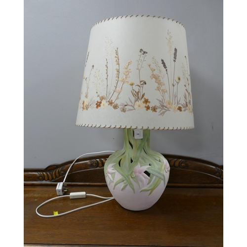 5 - Floral pierced bulbous lamp base with vellum shade