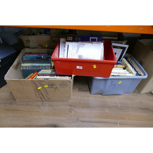 59 - Five boxes of books, some hardback