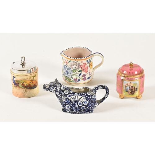 100 - A Locke & Co Worcester preserve dish, a Vienna lidded casket, a Poole jug and Burleigh cow cream... 
