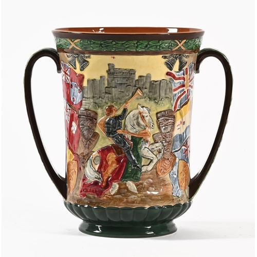 141 - A Royal Doulton 1937 Coronation loving cup, of large form, marked to the underside May 1937 to celeb... 