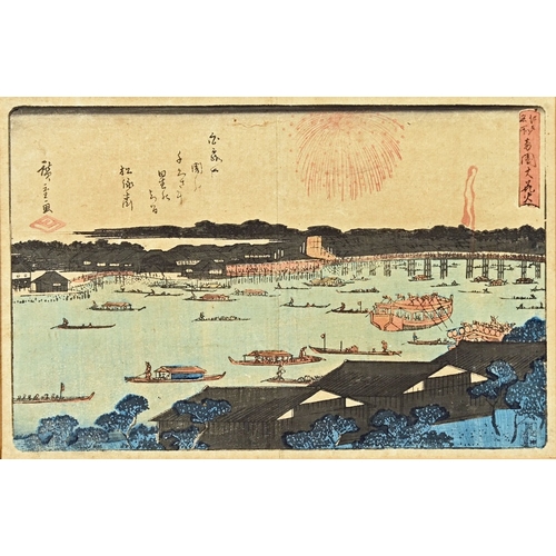 16 - Utagawa Hiroshige two woodblock prints, the first The Great Fireworks display at Ryogoku Bridge, 22 ... 