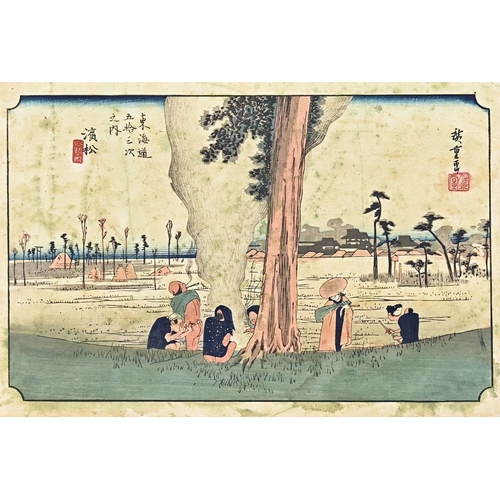 16 - Utagawa Hiroshige two woodblock prints, the first The Great Fireworks display at Ryogoku Bridge, 22 ... 
