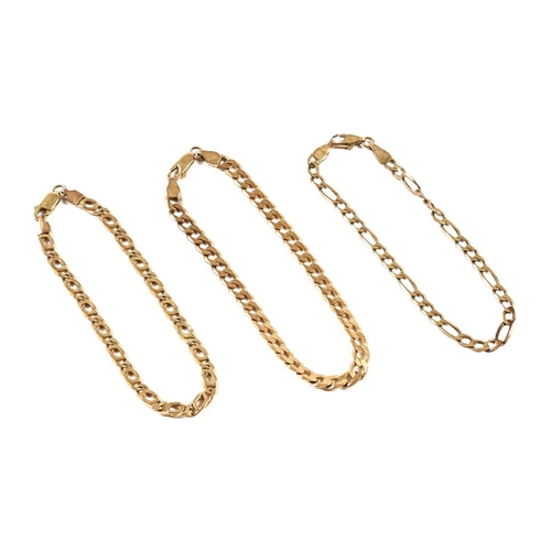 306 - Three 9 ct gold bracelets.  15.8 grams.