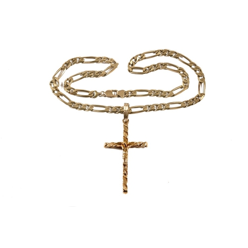 307 - A heavy gauge 9 ct gold chain, with crucifix.  140.5 grams (see illustration).