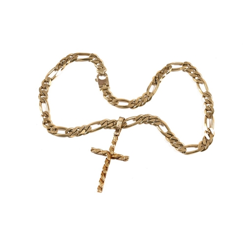 308 - A heavy gauge 9 ct gold chain, with cross pendant.  156.3 grams (see illustration).