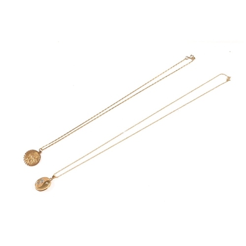 333 - Two 9 ct gold chains, one with pendant the other with a locket. 6.5 grams.