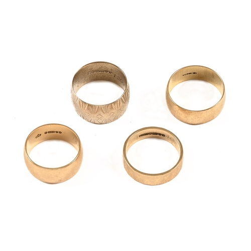 335 - Four 9 ct gold rings.  21.4 grams.