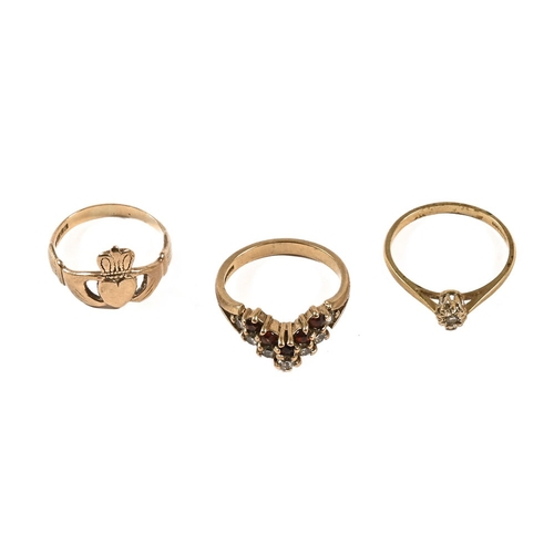 338 - Three 9 ct gold dress rings.  Gross weight 7.7 grams.