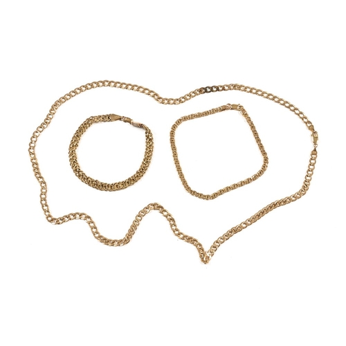 344 - A 14 ct gold chain, and two 14 ct gold bracelets.  18 grams.