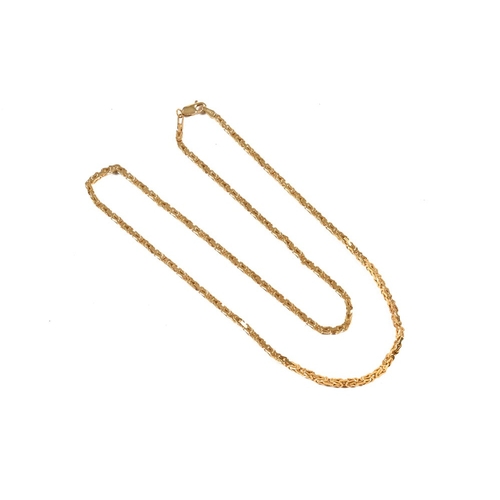 390 - An 18 ct gold fine link chain. 21.4 grams.