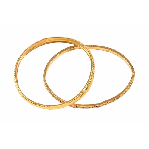 396 - Two 22 ct gold bangles. 16.7 grams.