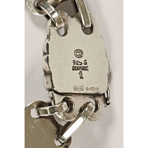 442 - Georg Jensen silver necklace, length 40 cm, width 59 grams, with leaf and bead design links marked 
