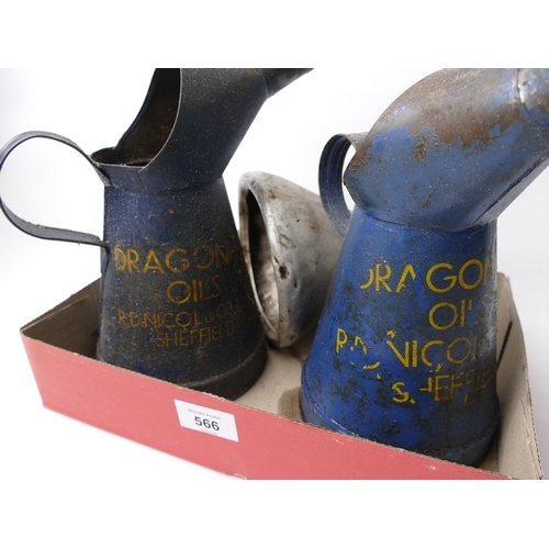 566 - Two vintage oil pouring canisters for Dragonfly oils, RD Nicol & Co Ltd Sheffield, and pouring s... 