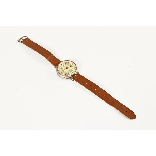 A vintage West German Miles wrist worn pedometer, case diameter 40 mm.