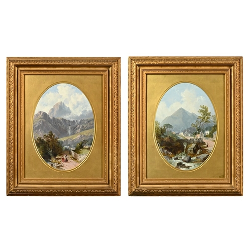 465 - Alfred Pettit (1840-1912), a pair of oval oil paintings Langdale 1856 and Valley of Keswick 1856, ea... 
