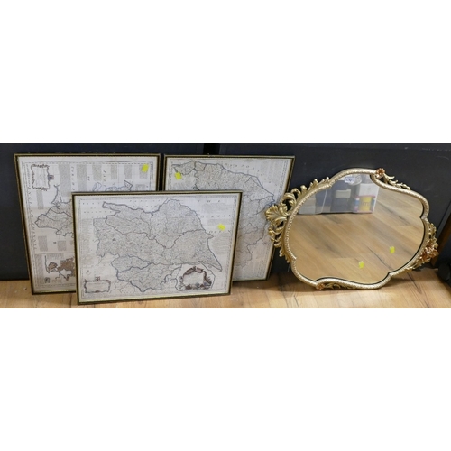 12 - Three framed maps and ornate mirror