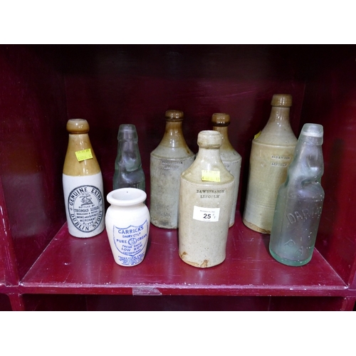 25 - A collection of antique glass codd and stoneware brewery bottles,  Dawber & Son of Lincoln, J Bu... 