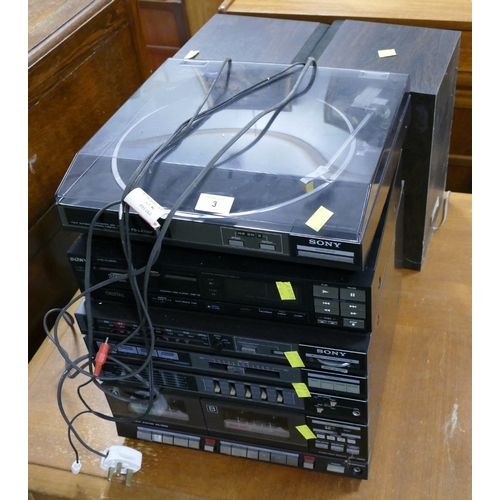 3 - Sony stacking hi-fi system, turntable PSLX700P and two speakers