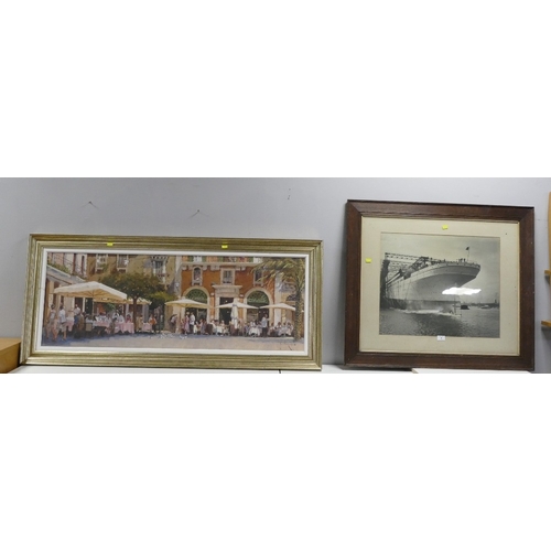 4 - Two large pictures, photographic print of The Olympic in ship building yard, Liverpool, 94 cm x 80 c... 