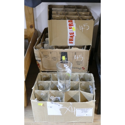 45 - Four boxes of as new boxed brewery glasses,  Proper Job pint, Black Sheep pint and Tiny Rebel pint
