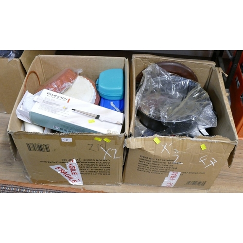 47 - Two boxes of kitchenware etc