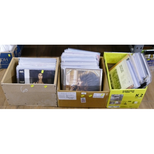 60 - Three boxes of vinyl LPs, Cher, Linda Ronstaat, Kenny Rogers, Lacey Dolton etc