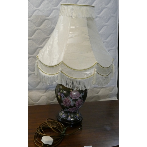 7 - Bulbous floral ceramic lamp base with shade