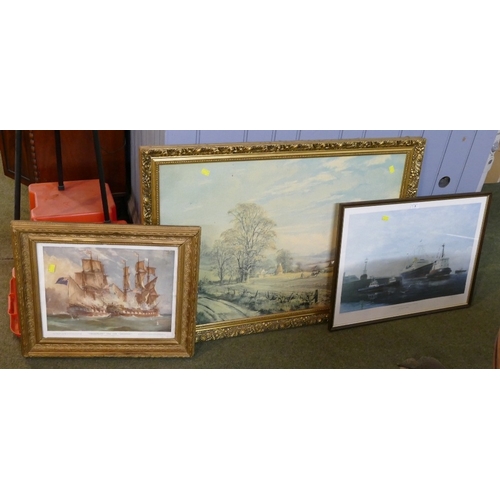 9 - Three pictures and prints, The HMY Britannia entering Maryport Harbour, limited edition by E D Walke... 