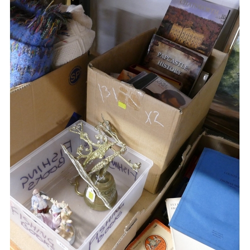 131 - Box of books, local interest, CD'S, bell etc