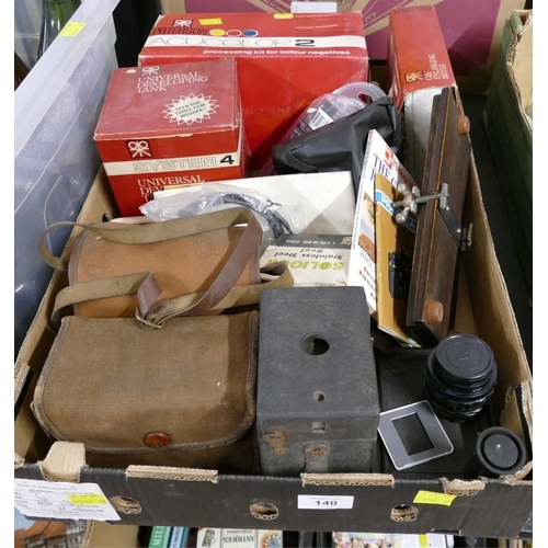 140 - Box of camera equipment etc