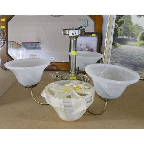 160 - Brass effect ceiling light with glass shades and spares