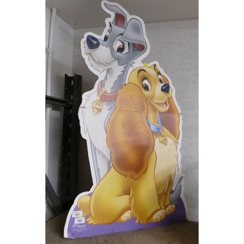 164 - Disney Lady & the Tramp cardboard advertising sign, height 92 cm