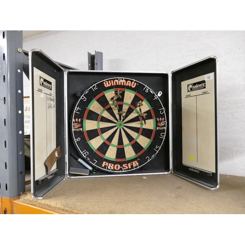 168 - Winmau Pro SFV darts board in case with darts