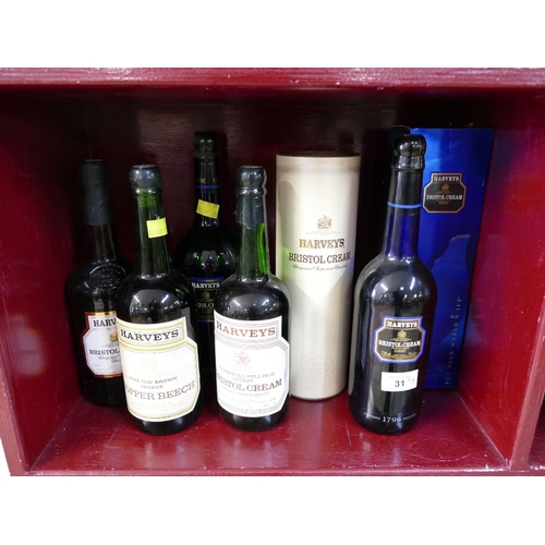 31 - Seven bottles of Sherry, Harveys, Copper Beech, Harveys Bristol Cream etc - Not for sale to people u... 