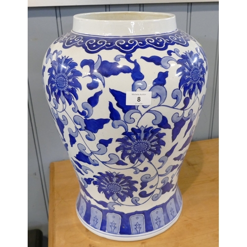 8 - Asian style blue and white vase, 43 cm high