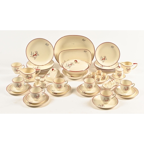 68 - A Crown Devon Stockholm pattern tea and dinnerware, ashette, dinner plates, tureen, toast rack, cups... 