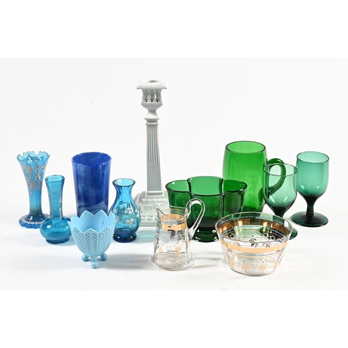 88 - A mixed selection of 19th century/early 20th century glassware, Sowerby glass candlestick height 25 ... 