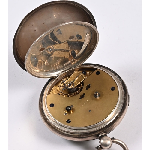 290 - A silver cased pocket chronograph, Birmingham 1892 by H Samuels Manchester, 6 cm diameter, key wound... 