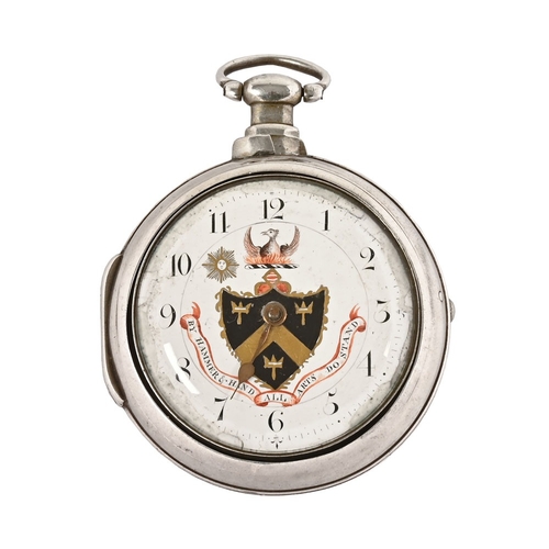 304 - A Masonic pair cased pocket watch, the enamelled dial decorated with 