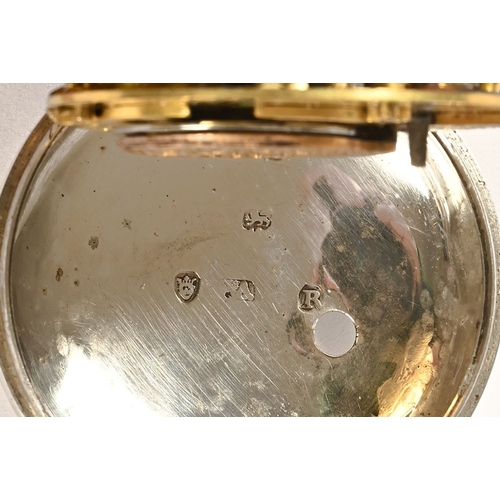 304 - A Masonic pair cased pocket watch, the enamelled dial decorated with 