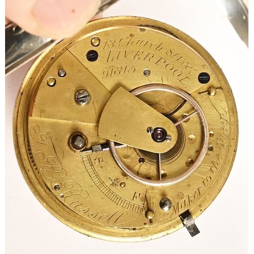 331 - T R Russell 18 Church Street Liverpool maker to Queen Victoria, a silver cased open faced pocket wat... 