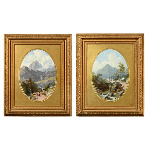 465 - Alfred Pettit (1840-1912), a pair of oval oil paintings Langdale 1856 and Valley of Keswick 1856, ea... 
