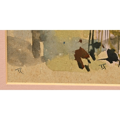 495 - A watercolour initialled T S, marked to the rear 