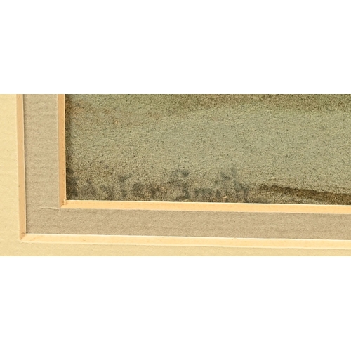 558 - Gayter Smith, watercolour house and boats on estuary, titled to rear 