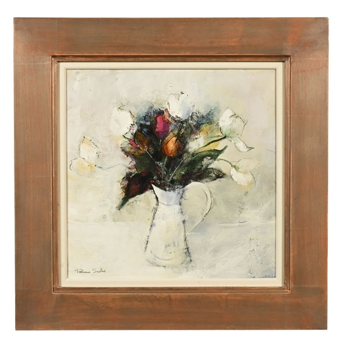 600 - Patricia Sadler (Contemporary Scottish artist), Tulips in a white jug.  34 x 34 cm, framed, glazed, ... 
