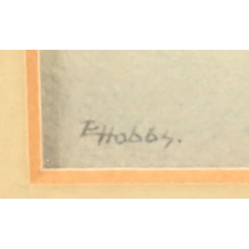 601 - Philip L Hobbs (Phil born 1953), watercolour snow scene with log piles barn and gentleman shooting. ... 